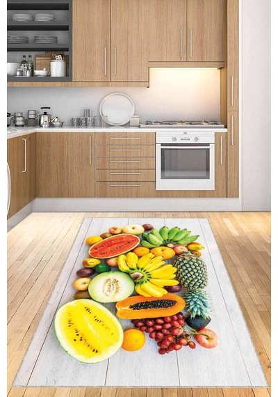 Renkli Kaymaz Taban Yıkanır Ananaslı Mutfak Halısı Ar1229n11 Çok Renkli