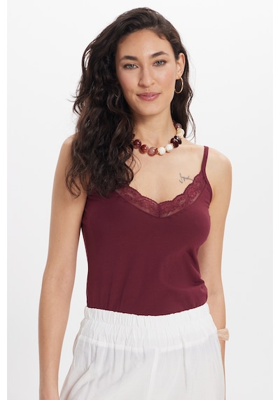 Tudors Kadın V Yaka Dantelli Atlet Aks-2632-50684 Bordo