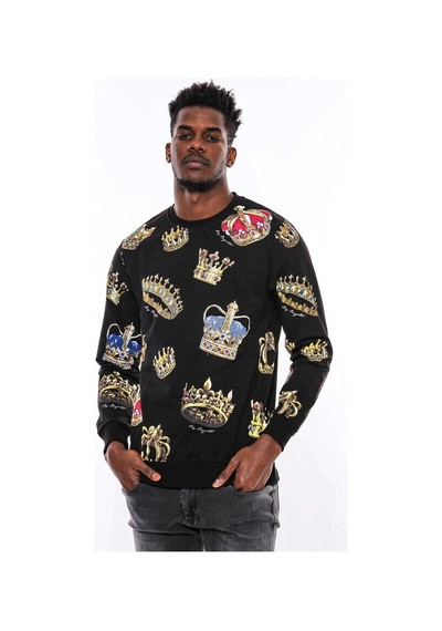 Wessi Siyah Bisiklet Yaka Taşlı ve Baskılı Sweatshirt Siyah