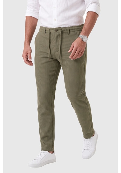 Rizzup Erkek Slim Fit Çizgili Haki Kumaş Pantolon İpli Esnek Bel Likralı Spor Pantolon 2700240
