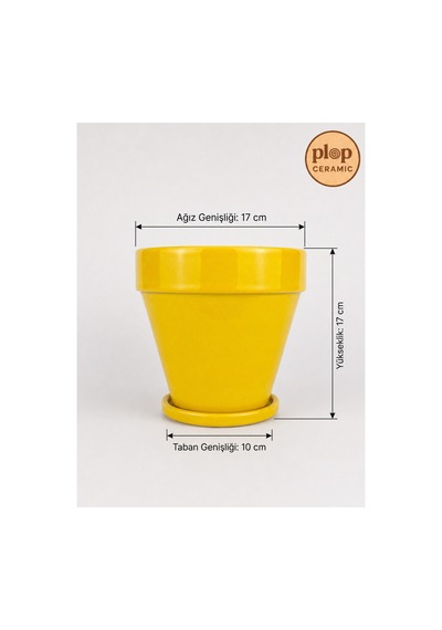 Mathilda Seramik Saksı Parlak Sarı Çap:17cm Yük:17cm Tabaklı