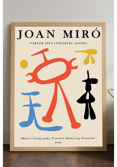 Joan Miro Doğal Ahşap Çerçeveli Poster, Dekoratif Sanatsal Duvar Tablosu