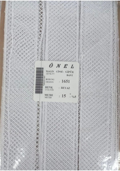 Dantel Polyester Güpür Bant Beyaz 15 Metre En 3 Cm On-1651-b