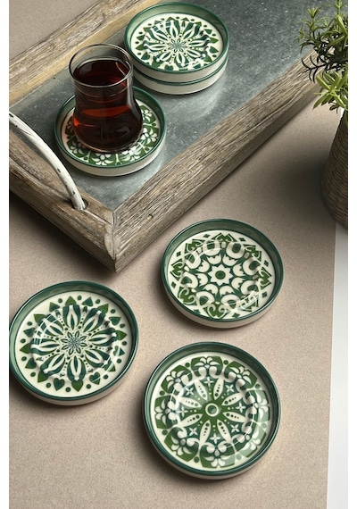 Tabak Evi Stoneware Mozaik Green Sefa 6'lı Çay Tabağı 10 CM Çok Renkli