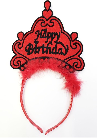 Parti Happy Birthday Yazılı Neon Kırmızı Renk Doğum Günü Tacı Çok Renkli