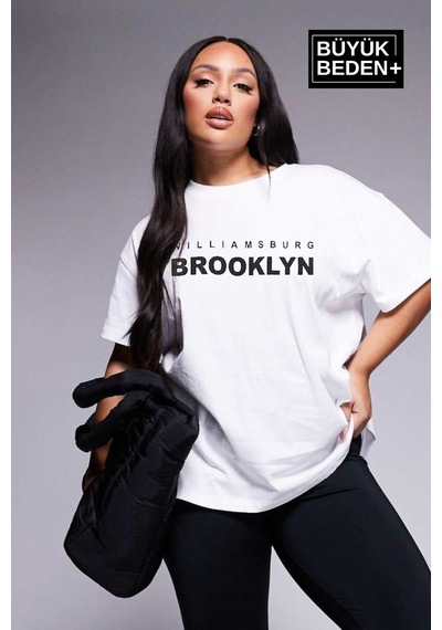 Superlife Kadın Büyük Beden Willams.brooklyn Baskılı Bisiklet Yaka Tshırt Spr25btsk15 Beyaz