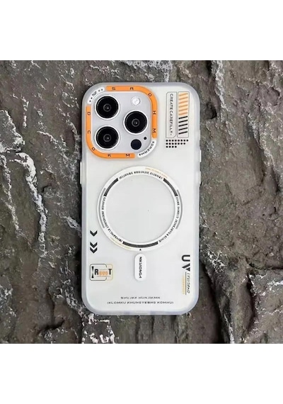Apple Uyumlu iPhone 14 Pro Max Mat Magsafe Özellikli Kamera Koruma Çerçeveli Metal Tuşlu Kılıf Beyaz