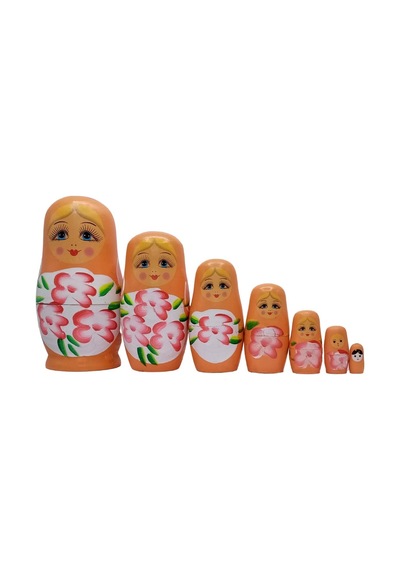 Ahşap Matruşka Bebek Yedili Set Turuncu