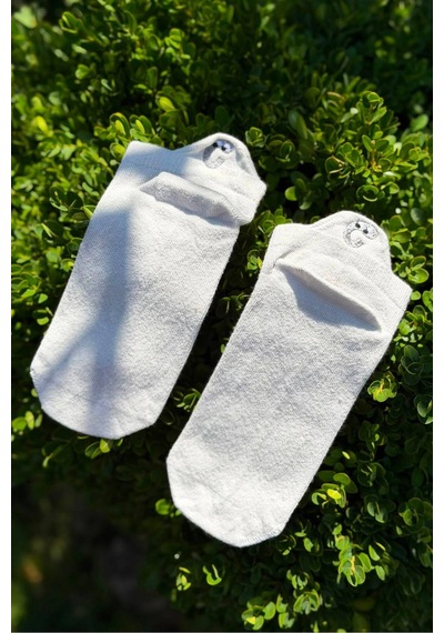 Lousocks Unisex Fil Burun Emoji Nakışlı Spor Patik Çorap Beyaz
