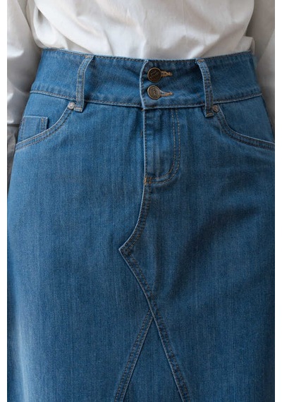 2290-denim Parçalı Etek Koyu Mavi Koyu Mavi