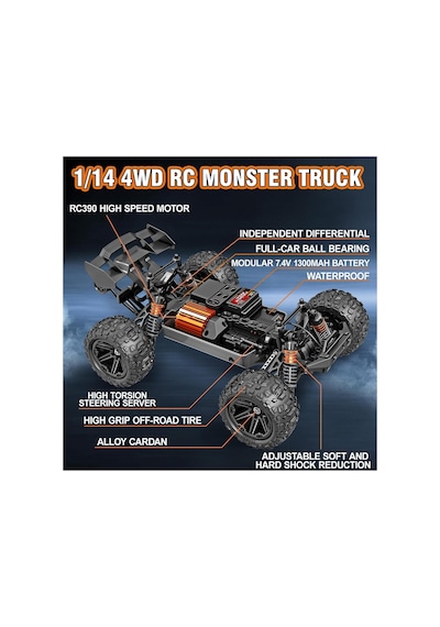 55 Km/h Hız Yapan Süspansiyonlu Profesyonel Kumandalı Arazi Aracı Rock Crawler Servo Motor 1:14