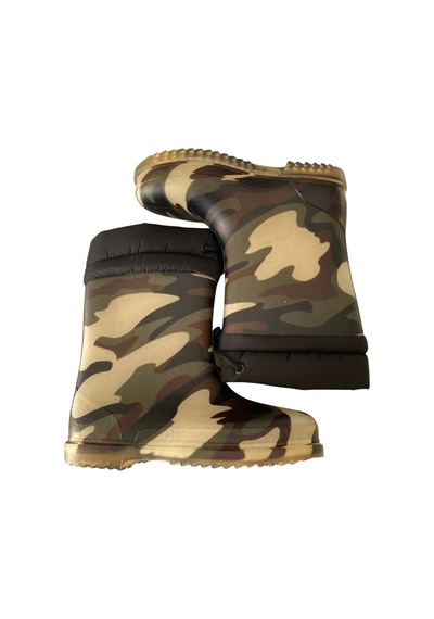 Konçlu Peluşlu Unisex Çocuk Yağmur Çizmesi 26-35 Şeffaf Kamuflaj Haki