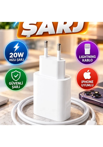 İphone 11 12 13 14 Xr Xs Max Uyumlu 20w Lightning Hızlı Şarj Adaptörü Ve Kablo Seti