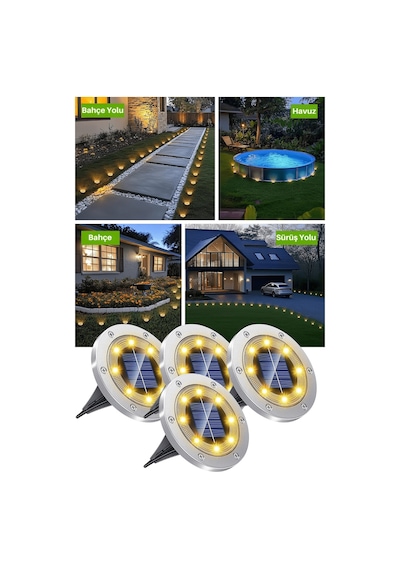 Technojet 4adet Solar Ultra Parlak Smd 8led Kazıklı Çim Zemin Bahçe Aydınlatma Güneş Enerjili Sarı Sarı