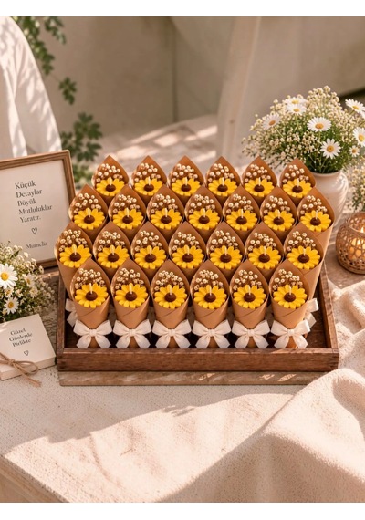 Mumelia Papatya Buket - Doğal Soya Hediyelik Mum - Sarı - 15