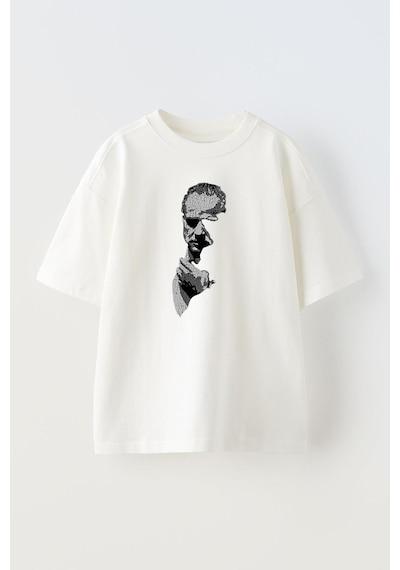 Thewert Unisex The Godfather Gri Cizim Tasarım Baskılı Pamuk Beyaz Oversize T-shirt