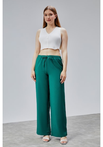 Genius Store Kadın Pantolon Geniş Paça Yüksel Bel Cepli Çizgili Pantolon Çizgili-pantolon Çok Renkli