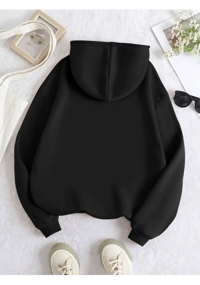 Medinenur Surprıse Baskılı Yumuşacık İçi Yünlü Sweatshirt Siyah
