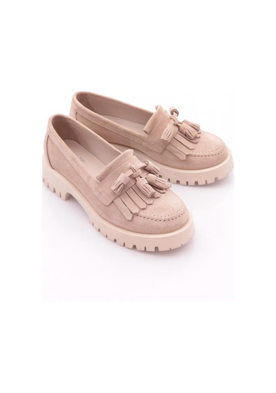 Dgn 2836 Kadin Püsküllü Loafer Ayakkabi Bej Süet