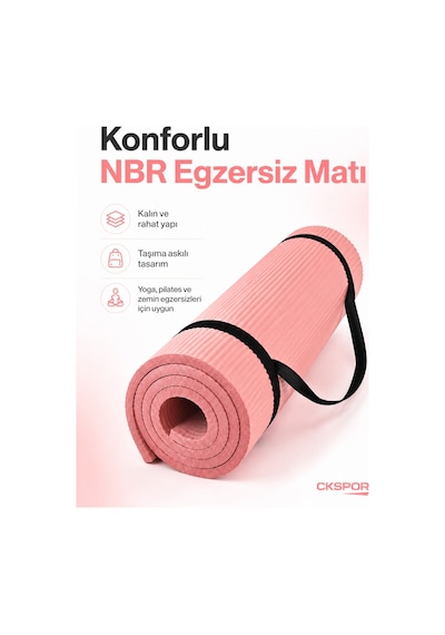 Ckspor 15 Mm Kaymaz Nbr Pilates Matı Taşıma Askılı Yoga Veegzerisiz Minderi Pembe