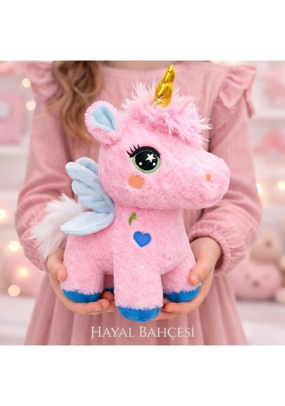 Kanatlı Boynuzlu Unicorn Pony Peluş Oyuncak 35 Cm Pembe