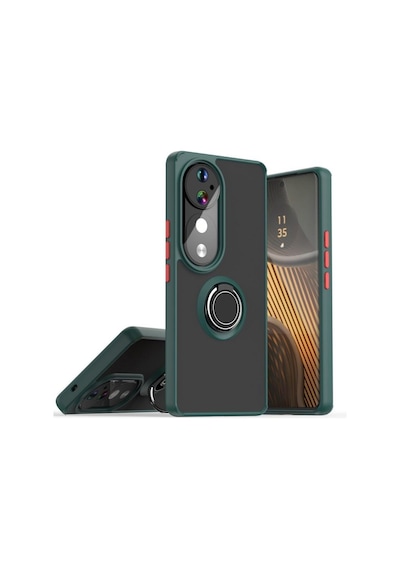 Vivo V40 Pro Uyumlu Kılıf Yüzüklü Standlı Extra Darbe Koruma Sert Silikon Kapak - Yeşil Yeşil