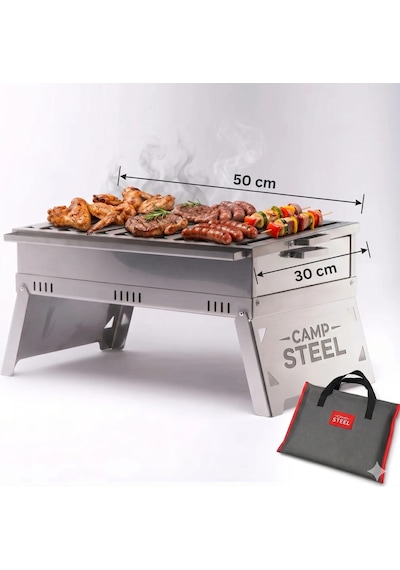 Campsteel "grand-pro" 50x30 Cm Alev Yapmayan Katlanabilir Inox Mangal Gri