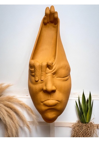 Soyut 3d Yüz Heykeli Modern Duvar Sanatı El Yapımı Dekoratif Mask 48x18 Cm Heykel Duvar Dekoru
