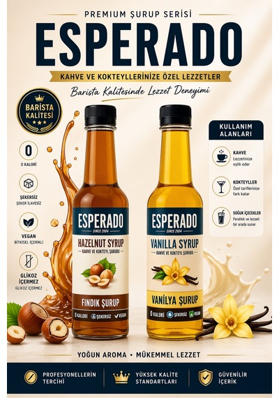 Esperado Şekersiz Kahve Şurubu Seti 2'li 250 Ml - Vanilya Ve Fındık Aromalı Sugar Free