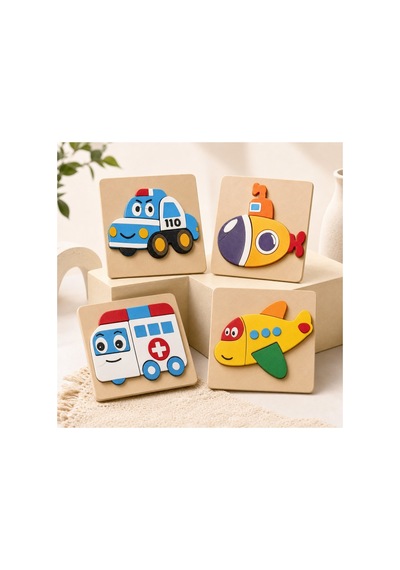 Bebek 4'lü Puzzel Pla Araçlar Temalı 3d Puzzle Seti