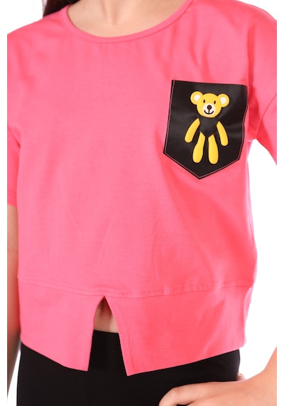 Toontoy Kids Toontoy Kız Çocuk Göğsü Ayıcık Baskılı Kaprili Takım Fuşya