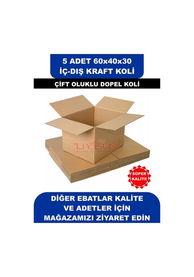 5 Adet 60x40x30 Ev Taşıma Kolisi, Çeyiz Kolisi, Boş Koli, Çift Oluklu Ksssk Dopel