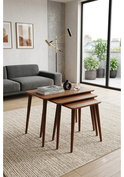 Eg Home İstanbul 3'lü Zigon Sehpa %100 Mdf Ceviz