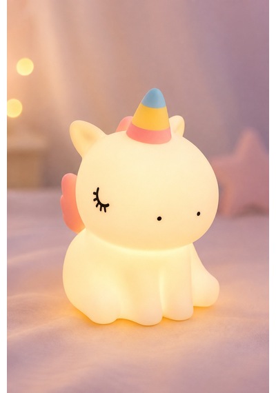 Unipo - Unicorn Figürlü Şarjlı Silikon Gece Lambası 3 Kademe Dokunmatik Usb-c Çok Renkli Çok Renkli