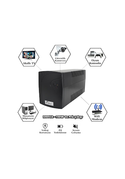 Upset Microactive 1200va / 720w Ups Kesintisiz Güç Kaynağı 3 Prizli 2x12v 7ah Akülü