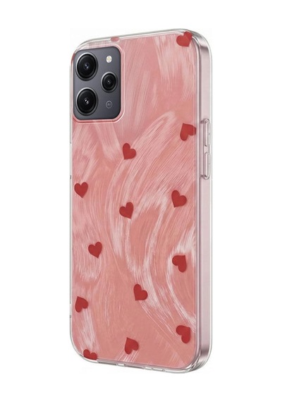 Xiaomi Redmi 12  Kılıf Pink Heart Silikon Kılıf Kırmızı