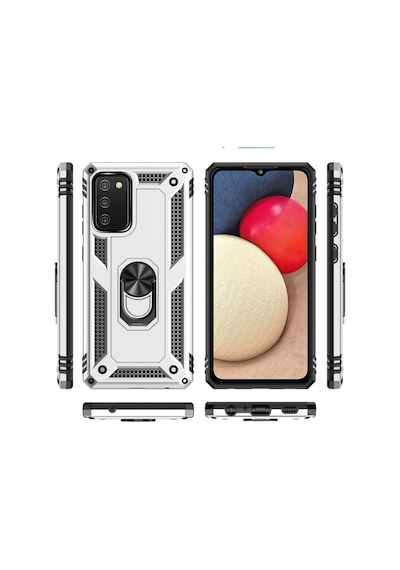 Newface - 68 - Samsung Galaxy Uyumlu A03s Kılıf Sofya Yüzüklü Silikon Kapak - Ece-umay - - Gümüş