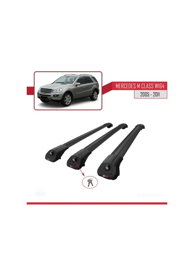 Mercedes M Class W164 2005-2011 Arası İle Uyumlu Ace-1 Ara Atkı Tavan Barı Siyah 3 Adet Bar