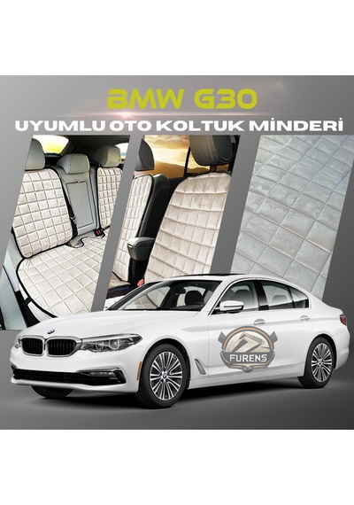 Bmw G30 Bej Renk Tay Tüyü Cepli & Terletmez Sırtlı Oto Koltuk Minder Seti - Koltuk Koruma Kılıfı Ön & Arka Tam Set