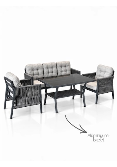 Vena 3+1+1 Alüminyum Oturma Grubu 5 Kişilik Bahçe Balkon Teras Çay Seti Antrasit Vena 3+1+1 Alüminyum Oturma Grubu 5 Kişilik Bahçe Balkon Teras Çay Seti Antrasit