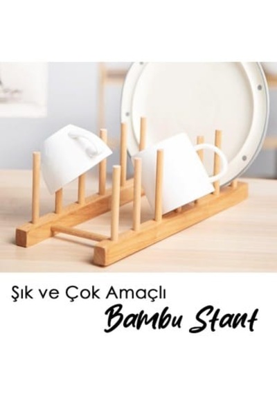 Bambu Tabak Rafı, Kitaplık Ve Organizer Standı- Bambu Tencere Kapak Standı Açık Kahverengi