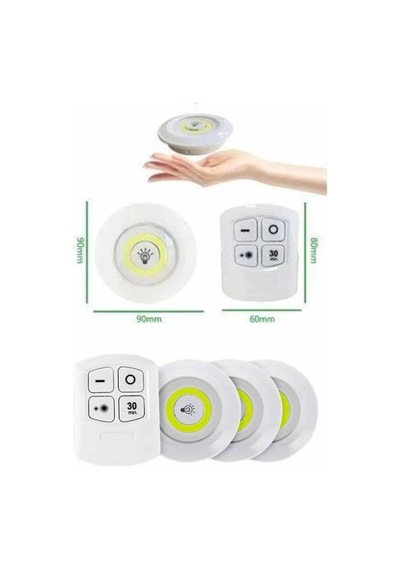 Hubrendy Tekno Yapışkanlı 3'lü Spot Led Işık Lamba Montajsız Pilli Uzaktan Kumandalı