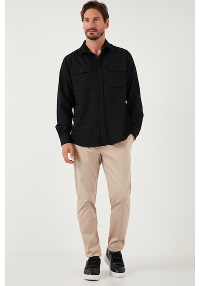Buratti Pamuklu Çift Cepli Regular Fit Erkek Gömlek Cf25W128858 Siyah