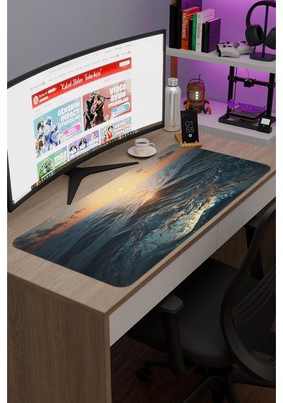 Okyanus Kaymaz Dikişli Kauçuk Oyuncu Mousepad V1 - 90x40 Xxl Gaming Mouse Pad Fare Altlığı