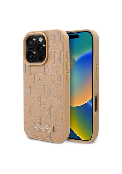 Apple Uyumlu iPhone 16 Pro  Kılıf Karl Lagerfeld  Lisanslı Magsafe Özellik Kl Yazılı Hot Stamp Krem