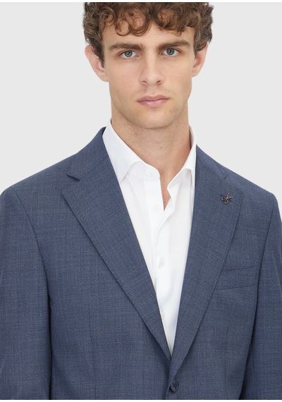 Ramsey Açık Lacivert Potikare Zeroweight Slim Fit %100 Yün Takım Elbise
