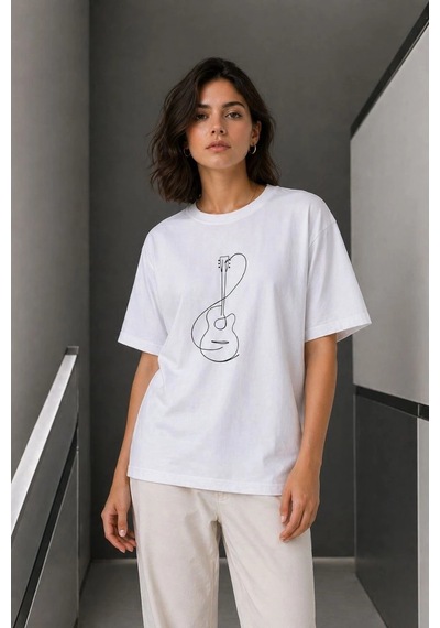 Novalisse Kadın Minimal Gitar Baskılı Tişört T-shirt Yazlık Kısa Kol Bisiklet Yaka T-shirt - Beyaz Çoklu Renk Novalisse Kadın Minimal Gitar Baskılı Tişört T-shirt Yazlık Kısa Kol Bisiklet Yaka T-shirt - Beyaz Çoklu Renk