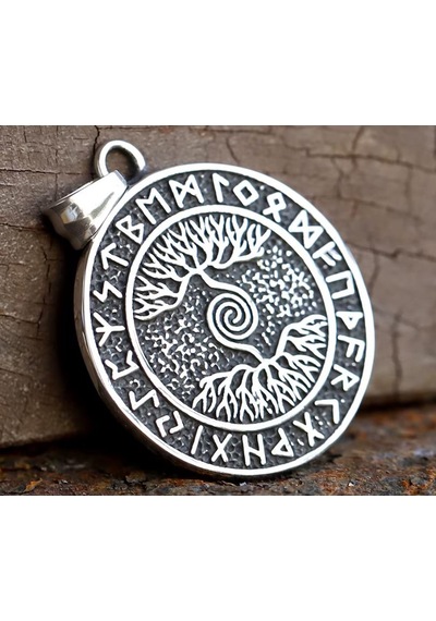 Çift Taraflı Kullanım Yggdrasil Yaşam Ağaç Viking Pusula Kolye Gümüş