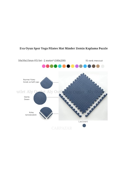 Damla Desen Tatami Eva Spor Yoga Pilates Oyun Matı Halısı Minderi Puzzle 50x50 13mm 8 Adet 100x200 Lacivert