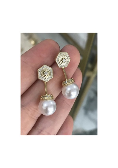 Taş Detaylı İnci Model Küpe Altın